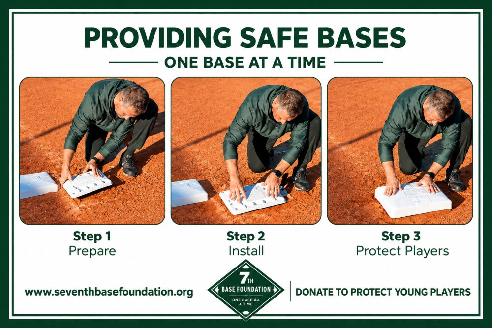 Volunteer installing a breakaway base — seventhbasefoundation.org